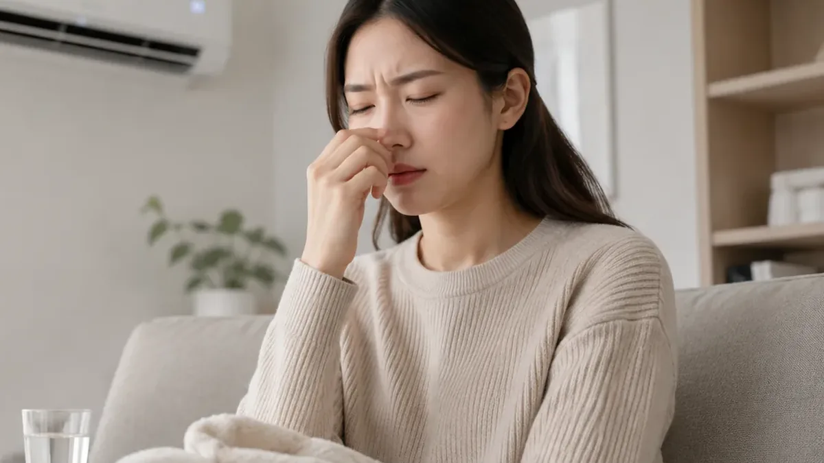 ผู้หญิงรู้สึกจมูกแห้งระคายขณะพักในห้องแอร์